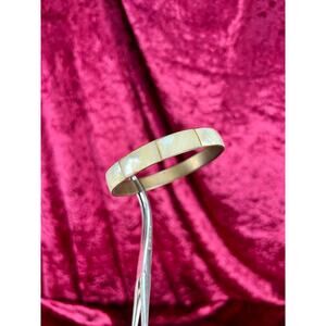 Vintage Jewelry - Dainty Bangle Bracelet - Brass with Inlaid Abalone Shell